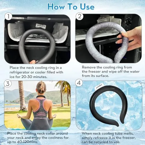 2 Pack Neck Cooling Tube, Reusable Ice Neck Ring Cooler Wraps,Wearable Body Cooling Products for Outdoor Indoor, Neck Coolers for Hot Weather (Black*2)