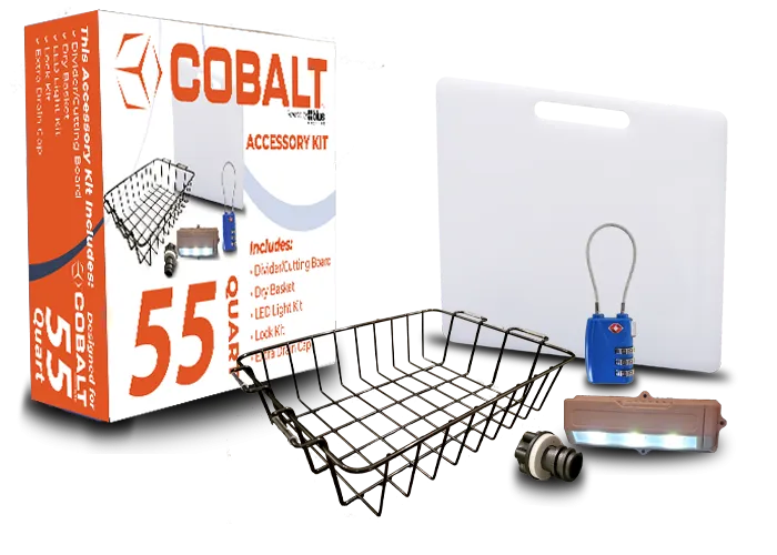 Accessory Kit Cobalt - Divider/Cutting Board, Basket, Lock, Light, & Plug for 55 Quart Cobalt Coolers