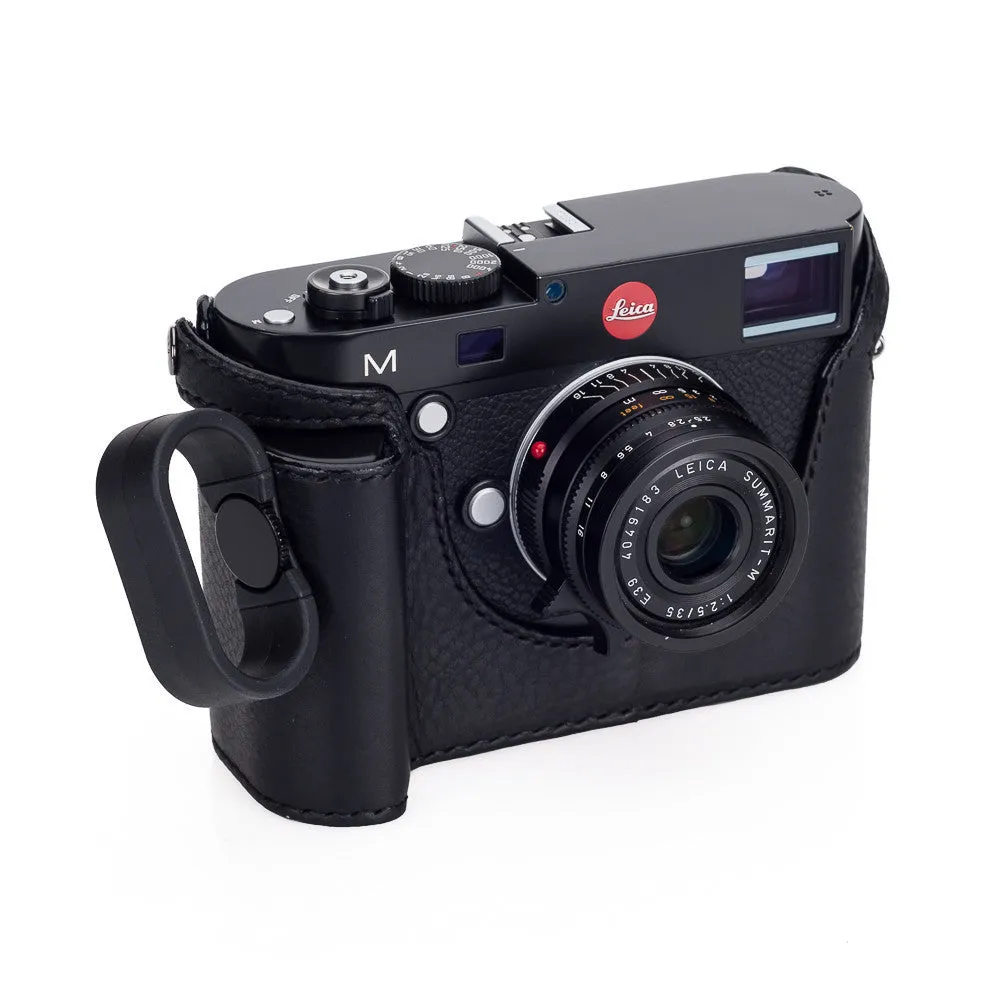 Arte di Mano Half Case for Leica M/M-P (Typ 240) for Multifunction Handgrip with Fingerloop Cutout - Minerva Black with Black Stitching