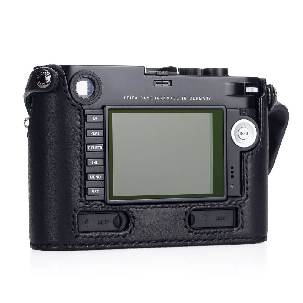 Arte di Mano Half Case for Leica M/M-P (Typ 240) for Multifunction Handgrip with Fingerloop Cutout - Minerva Black with Black Stitching