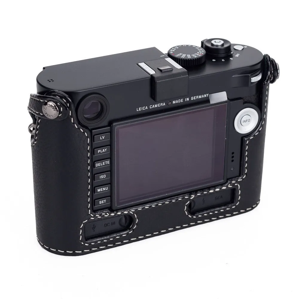 Arte di Mano Half Case for Leica M/M-P (Typ 240) for Multifunction Handgrip with Fingerloop Cutout - Minerva Black with White Stitching