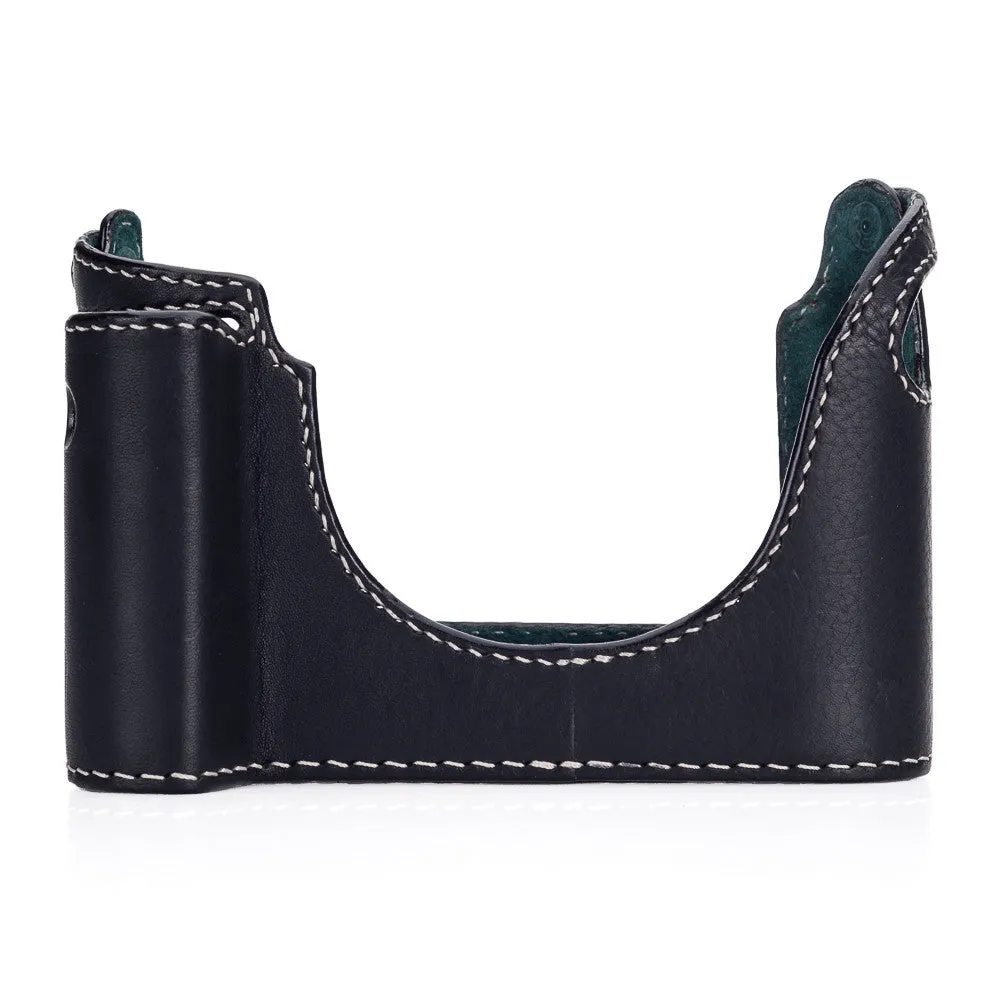Arte di Mano Half Case for Leica M/M-P (Typ 240) for Multifunction Handgrip with Fingerloop Cutout - Minerva Black with White Stitching