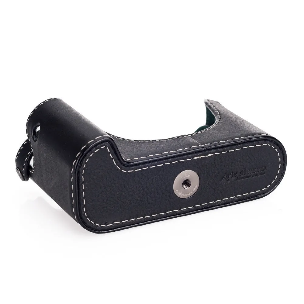 Arte di Mano Half Case for Leica M/M-P (Typ 240) for Multifunction Handgrip with Fingerloop Cutout - Minerva Black with White Stitching