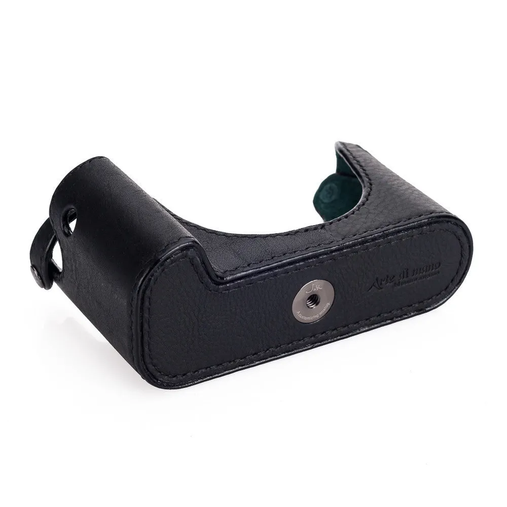 Arte di Mano Half Case for Leica M/M-P (Typ 240) for Regular Handgrip with Finger Loop Cutout - Minerva Black with Black Stitching