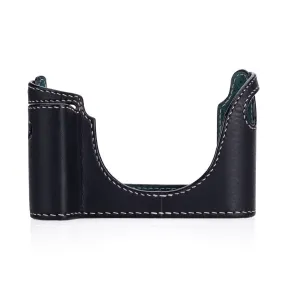 Arte di Mano Half Case for Leica M/M-P (Typ 240) for Regular Handgrip with Finger Loop Cutout - Minerva Black with White Stitching