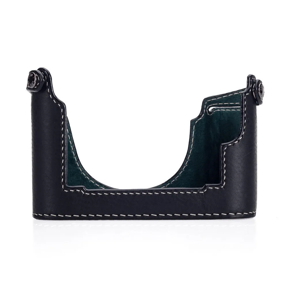 Arte di Mano Half Case for Leica M/M-P (Typ 240) for Regular Handgrip with Finger Loop Cutout - Minerva Black with White Stitching
