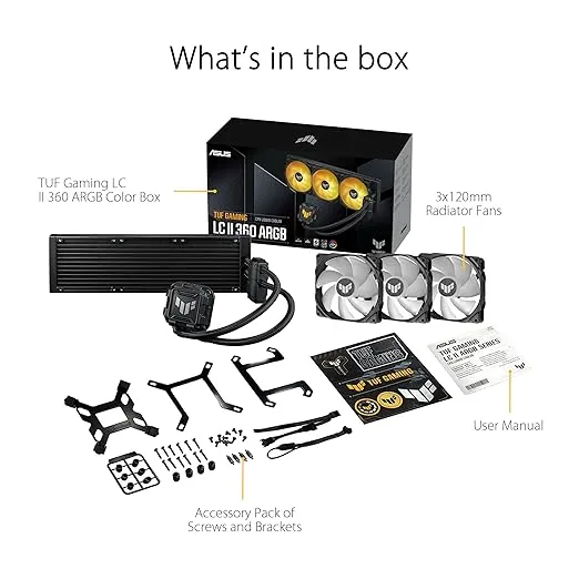 ASUS TUF Gaming LC II 360 ARGB AIO CPU Cooler: Aura Sync, 3X TUF 120mm ARGB Fans