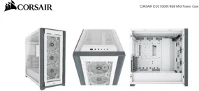 CORSAIR 5000X RGB TG E-ATX, ATX, USB Type-C, 3x 120mm TGB Front, Radiator 360mm. 7 2 PCI, 4x 2.5\' SSD, 2x 3.5\' HDD. VGA 420mm. White Tower Case