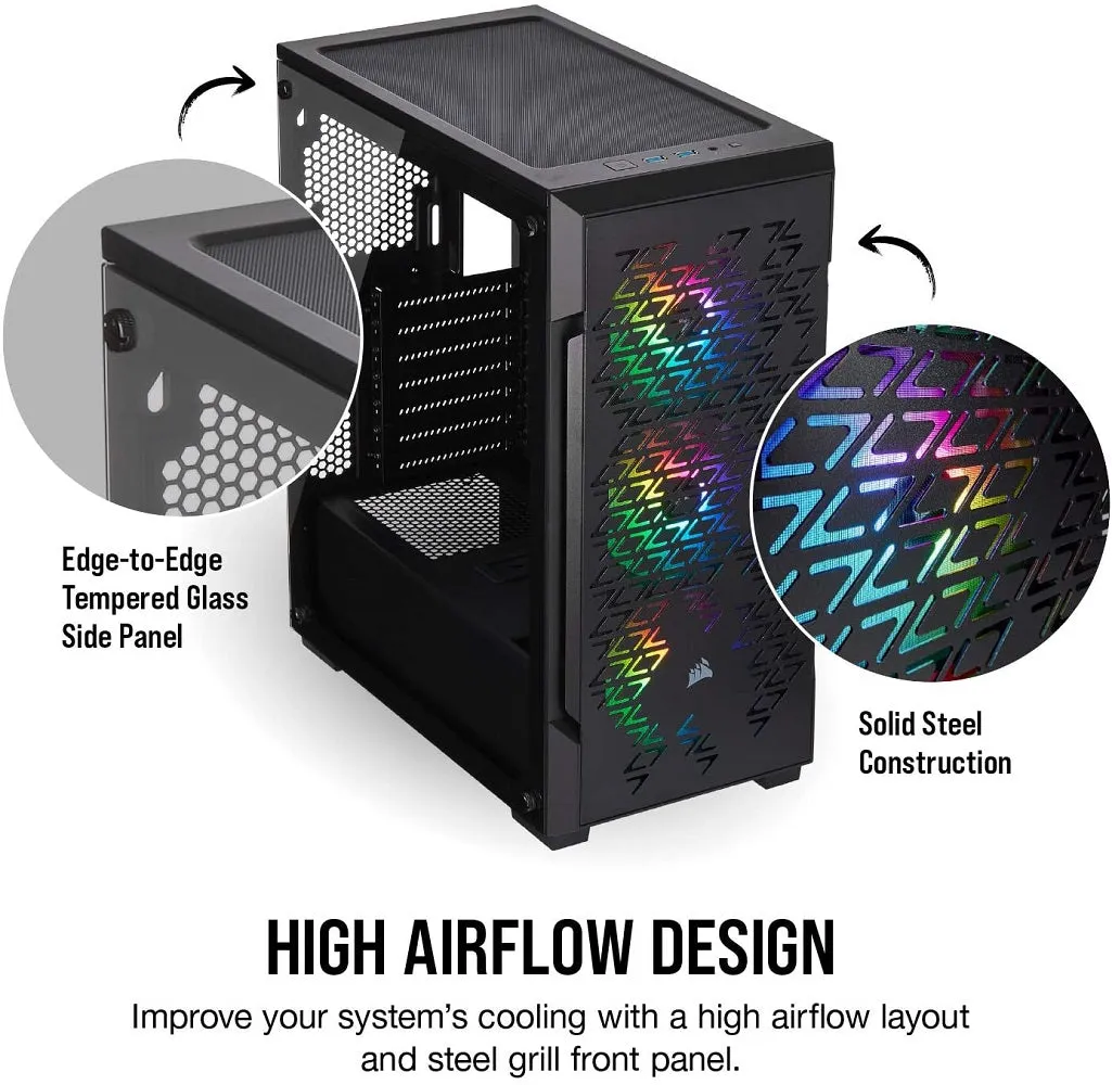 Corsair PC Case iCUE 220T RGB Airflow Tempered Glass Mid-Tower Smart Case - Black (CC-9011173-WW)