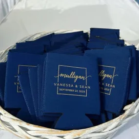 Custom Navy Wedding Can Coolers