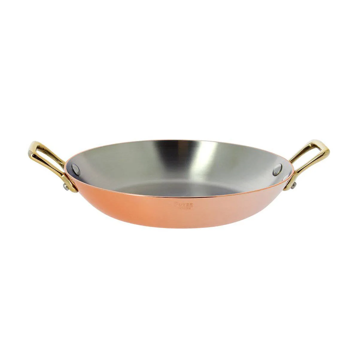 de Buyer Inocuivre Service Copper Round Fry Pan With Two Brass Handles, 10.25-Inches