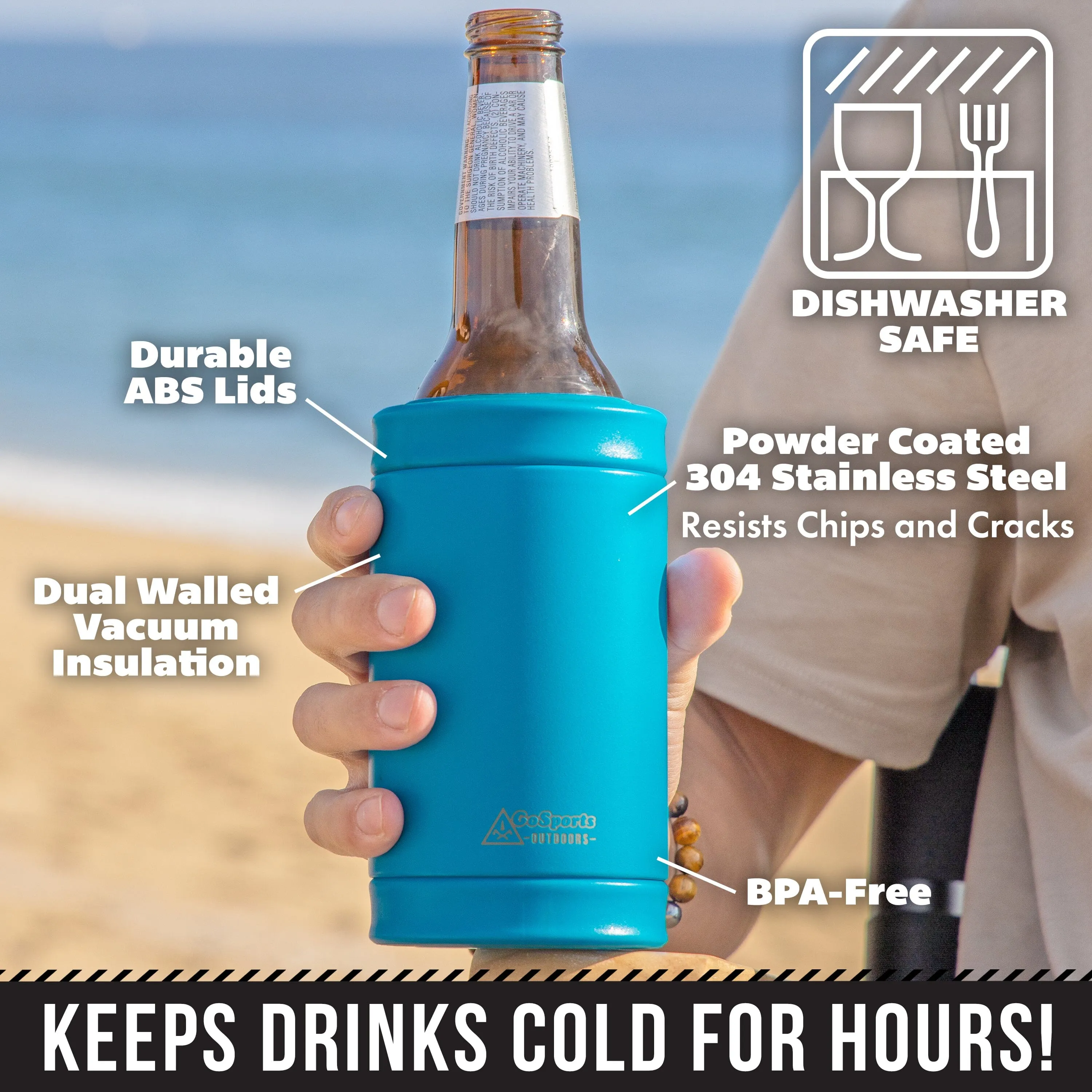 DUALIE 3 in 1 Insulated Can Cooler - Universal Size for 12 oz Cans, Slim Cans, and Bottles - Glacier