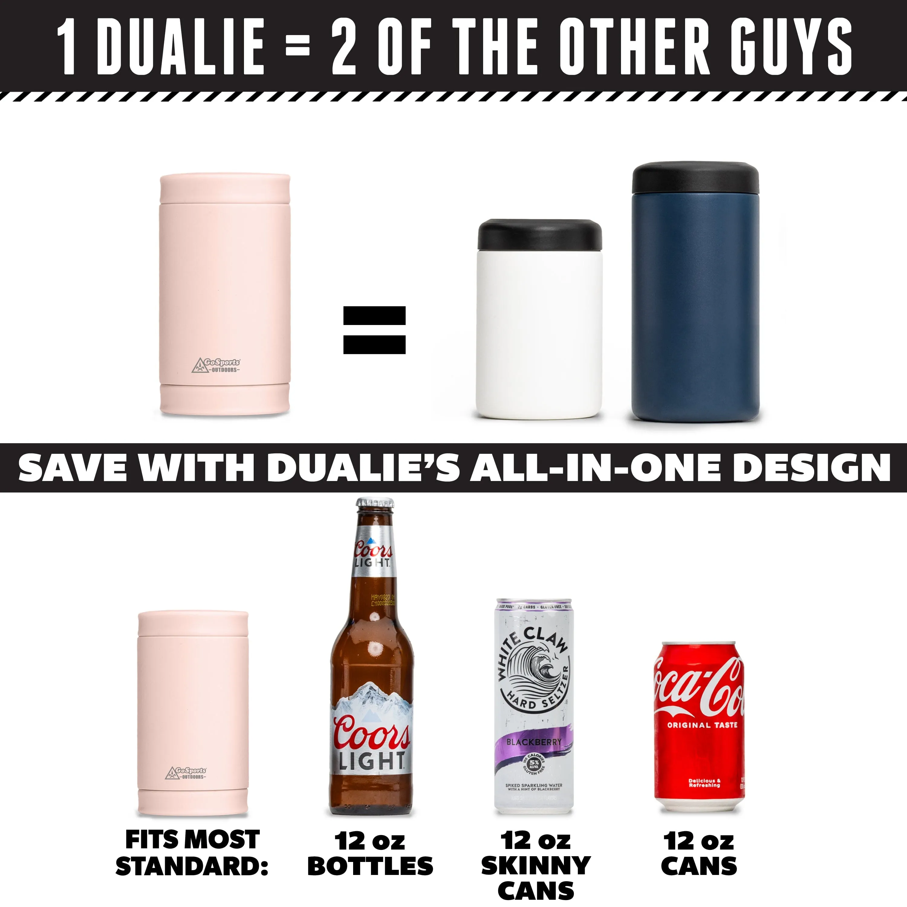 DUALIE 3 in 1 Insulated Can Cooler - Universal Size for 12 oz Cans, Slim Cans, and Bottles - Rose
