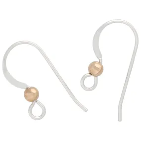 Earring Findings, French Earwire Hook with Loop & Ball 15mm / 22 Gauge, Sterling Silver (1 Pair)