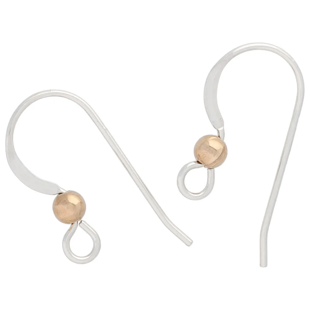 Earring Findings, French Earwire Hook with Loop & Ball 15mm / 22 Gauge, Sterling Silver (1 Pair)