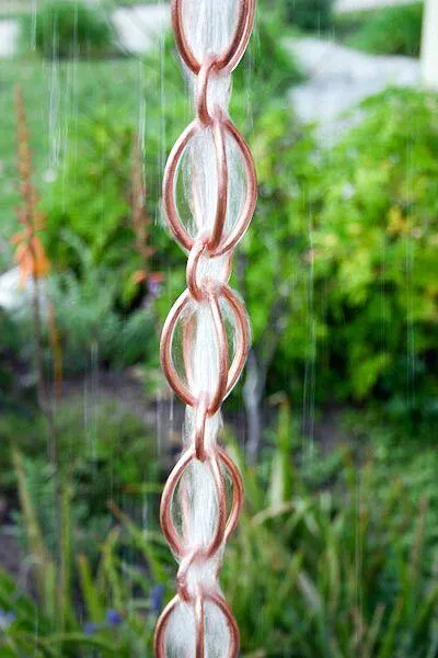 Egg-Shaped Loop Rain Chain Copper Bronze Decorative Downspout Water Feature