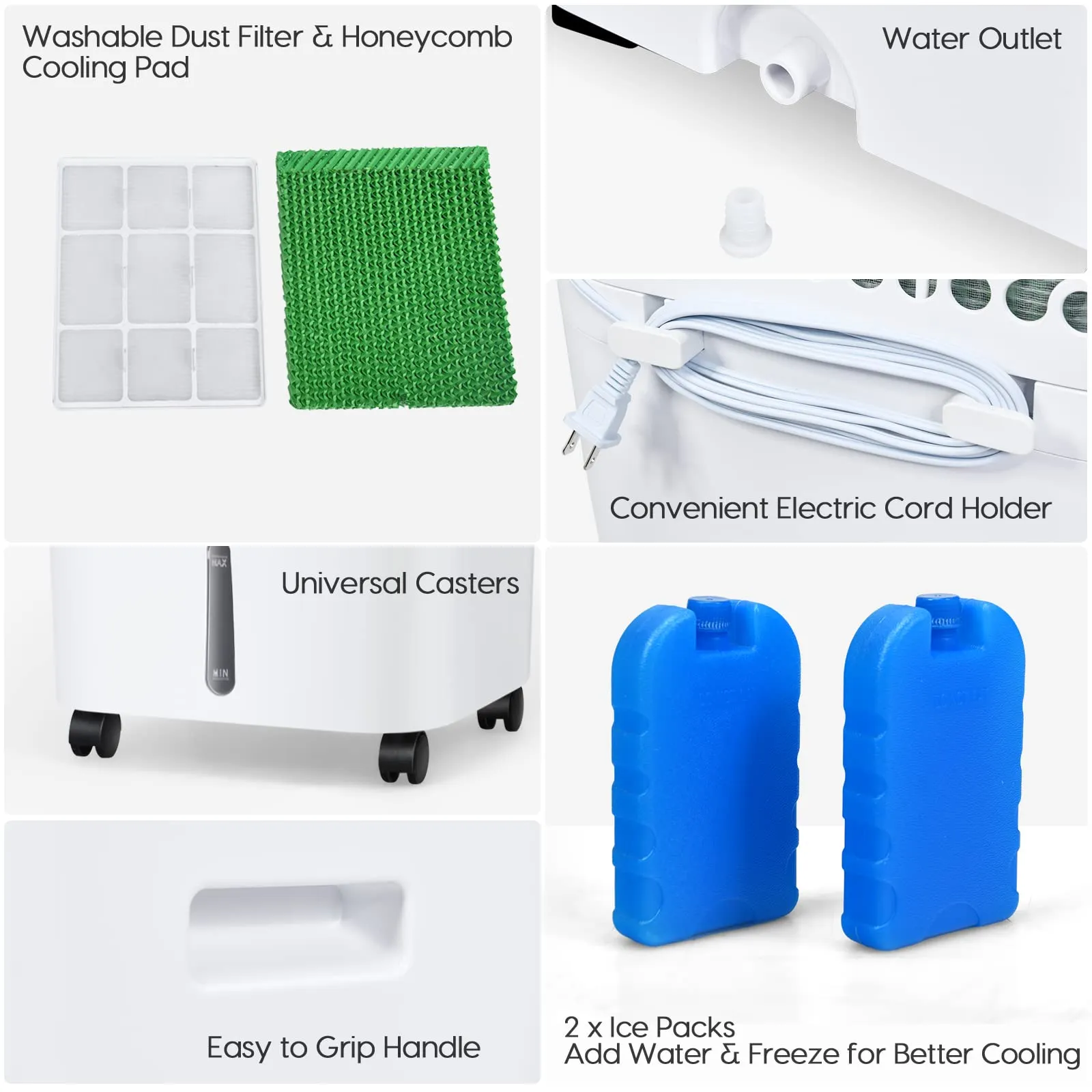 Evaporative Cooler, 3-in-1 Cooler, Fan and Humidifier with 7.5H Timer