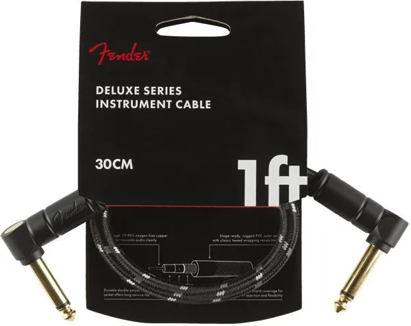 Fender Deluxe Series Instrument Cable, Angle/Angle, 1', Black Tweed