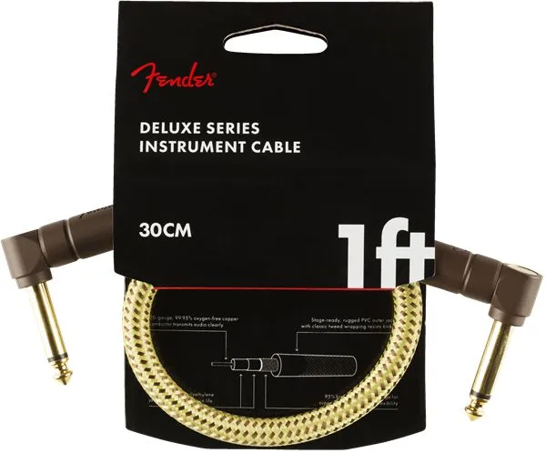 Fender Deluxe Series Instrument Cable, Angle/Angle, 1', Tweed