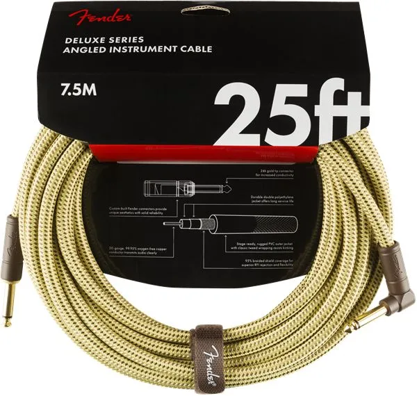 Fender Deluxe Series Instrument Cable, Straight/Angle, 25', Tweed