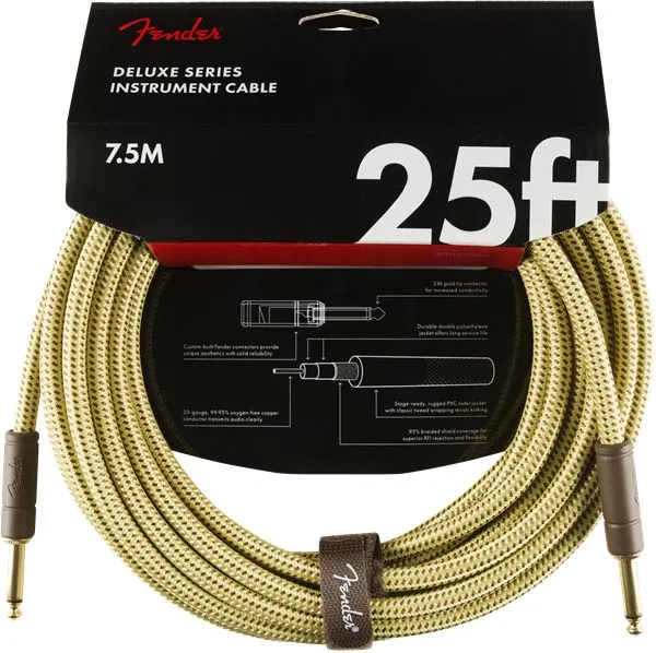Fender Deluxe Series Instrument Cable, Straight/Straight, 25', Tweed