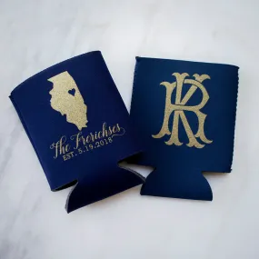 Gold Monogram Personalized Can Coolers