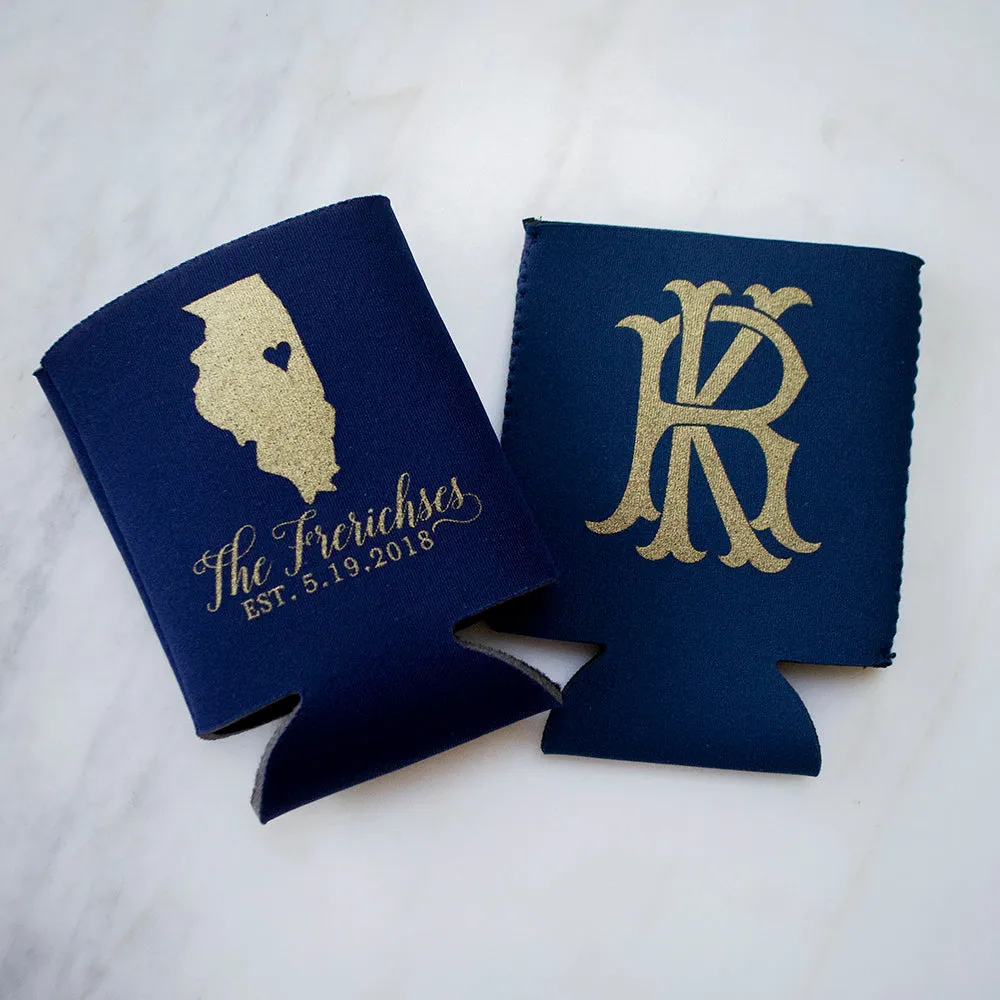 Gold Monogram Personalized Can Coolers