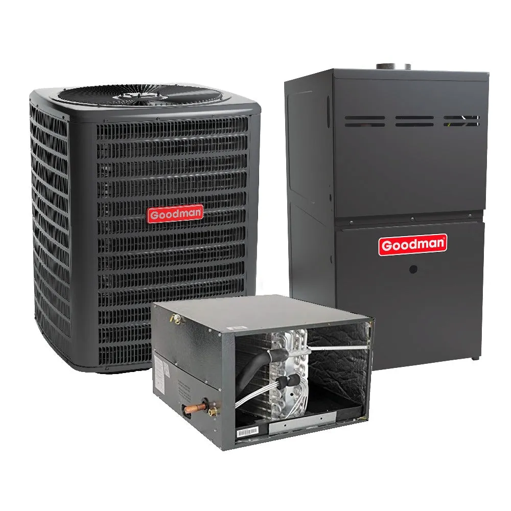 Goodman 2 Ton 15.2 SEER2 System:  Heat Pump Model GLZS4BA2410, Horizontal Coil Model CHPTA2426B3, and 80% AFUE 60,000 BTU Natural Gas Furnace Model GR9S800603BN