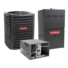 Goodman 2 Ton 15.2 SEER2 System:  Heat Pump Model GLZS4BA2410, Horizontal Coil Model CHPTA2426B3, and 80% AFUE 60,000 BTU Natural Gas Furnace Model GR9S800603BN