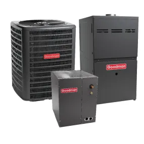Goodman 3 Ton 15.2 SEER2 System:  Heat Pump Model GLZS4BA3610, Vertical Coil Model CAPTA3626B3, and 80% AFUE 80,000 BTU Natural Gas Furnace Model GR9S800804BN