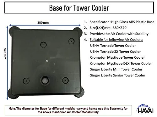 HAVAI Cooler Base/Stand/Trolley ABS Dark Grey Suitable for Usha Tornado/Tornado ZX, Crompton Mystique/Mystique DLX and Singer Liberty Mini/Senior Tower Cooler