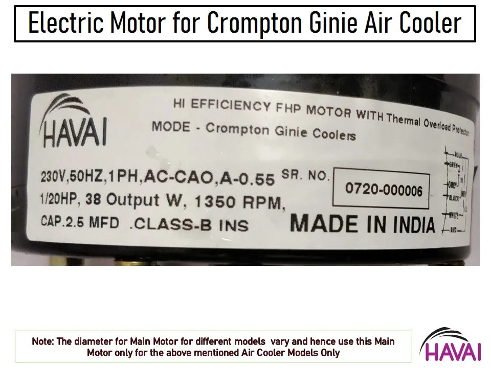 HAVAI Electric Motor – Crompton Ginie Air Cooler / Havai Nano
