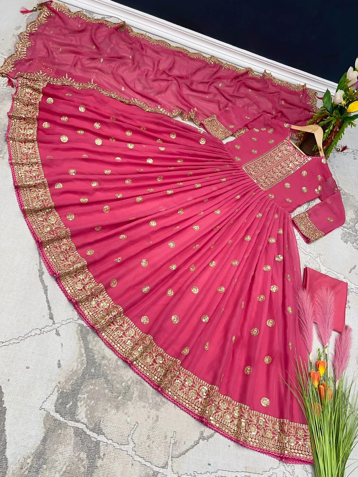 Heavy Faux Georgette With Embroidery Sequins Gown