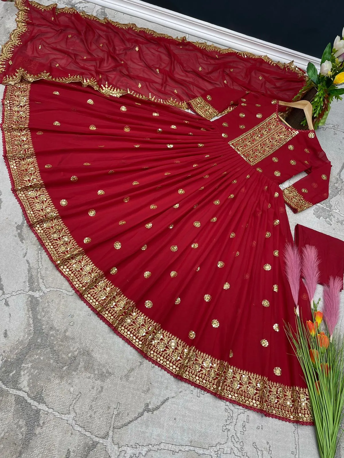 Heavy Faux Georgette With Embroidery Sequins Gown