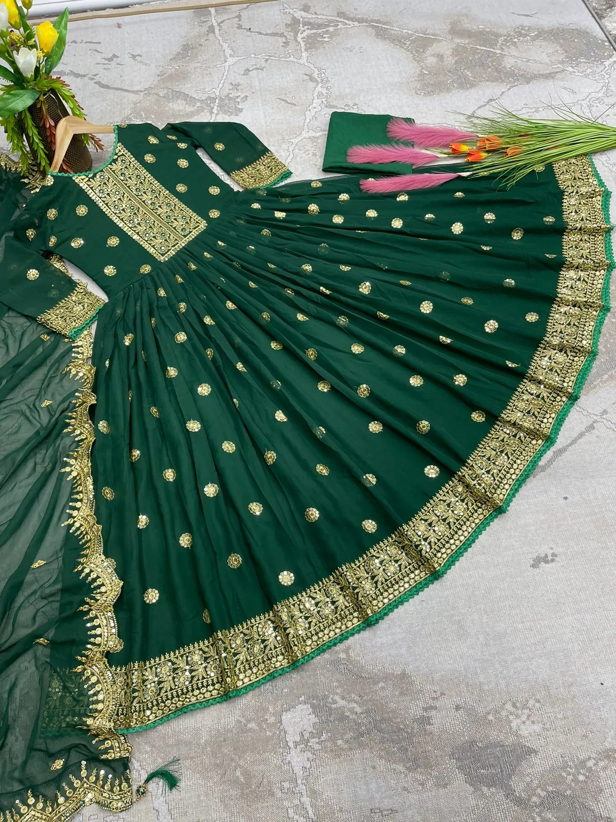 Heavy Faux Georgette With Embroidery Sequins Gown