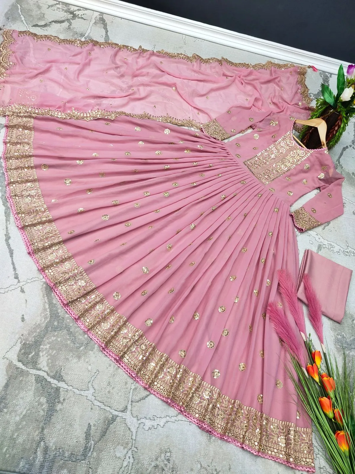 Heavy Faux Georgette With Embroidery Sequins Gown