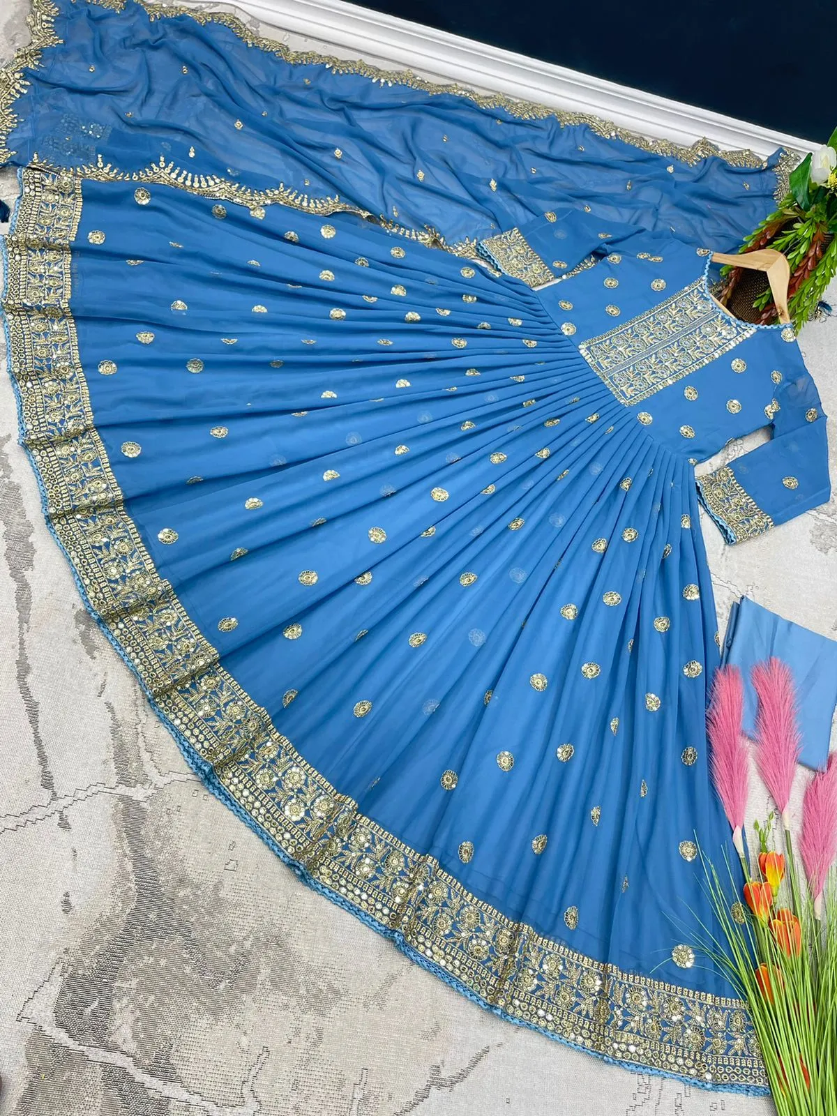 Heavy Faux Georgette With Embroidery Sequins Gown
