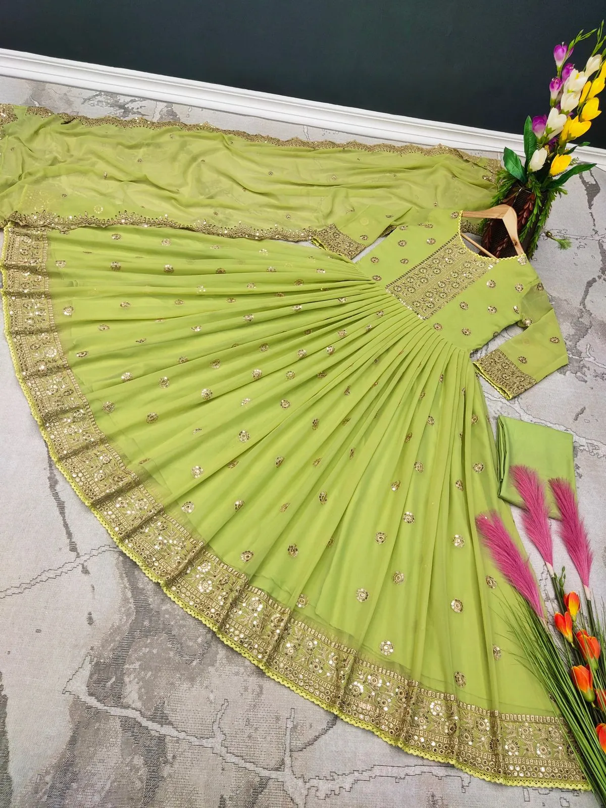 Heavy Faux Georgette With Embroidery Sequins Gown