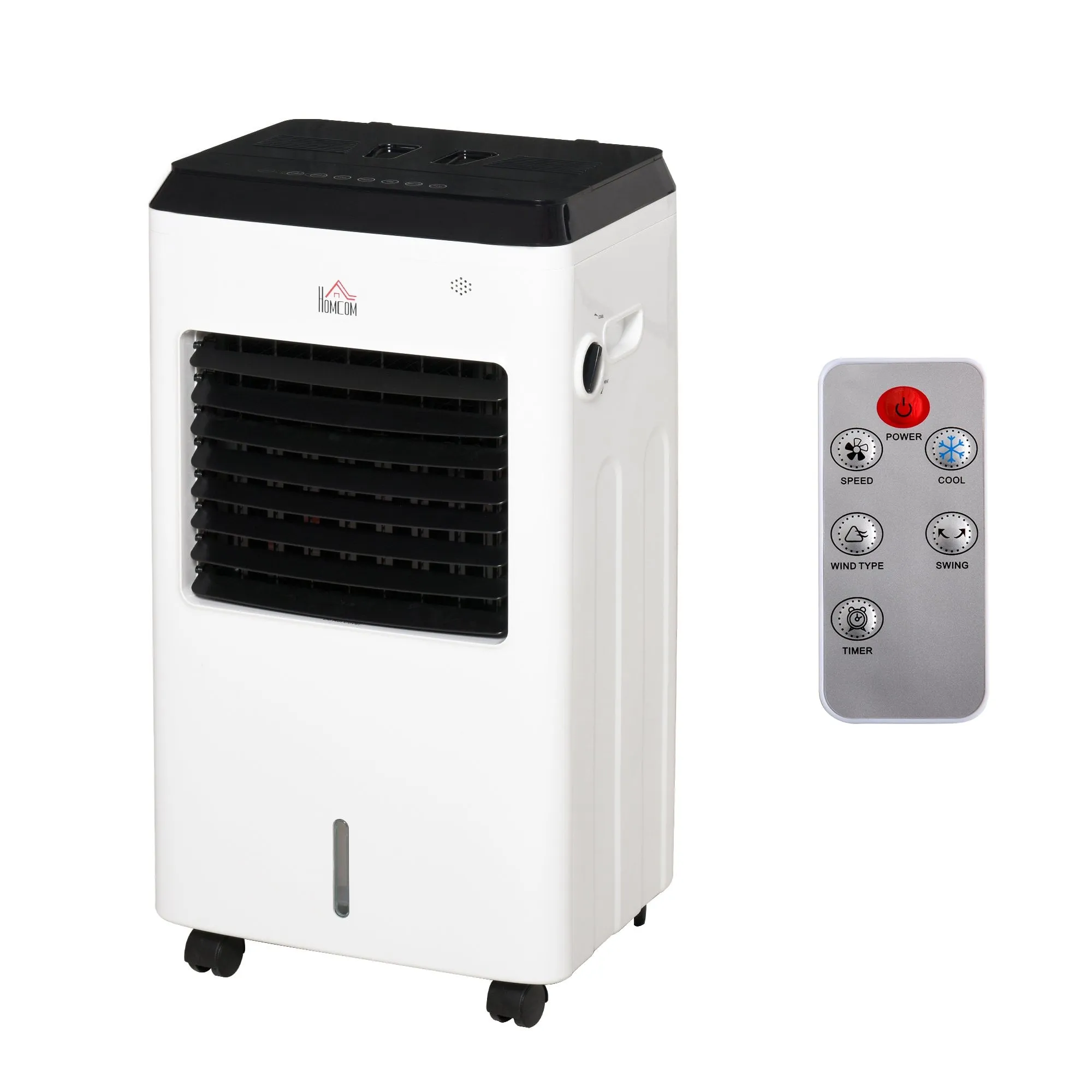 HOMCOM 3-IN-1 Portable Air Cooler, Heater, Humidifier with Ice Crystal Box, 3 Speed 3 Mode, 7.5 Hour Timer, Remote Controller Included, for Bedroom, Dorm, Office, White Cooler Heater Box 9 Settings Home Office