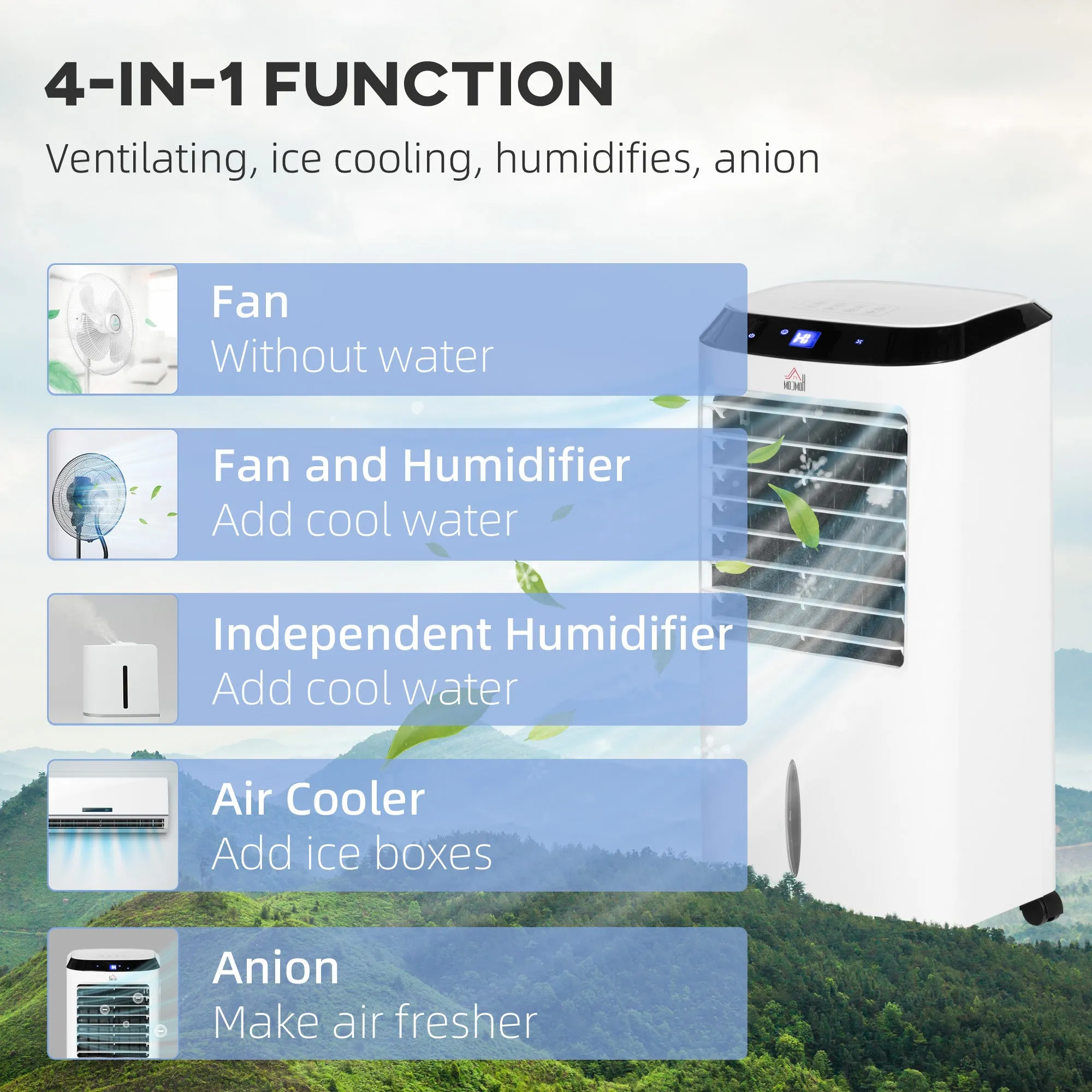 HOMCOM Portable Air Cooler, Evaporative Anion Ice Cooling Fan Humidifier Unit