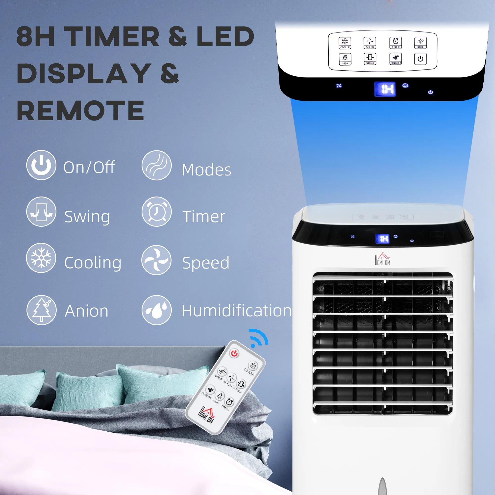 HOMCOM Portable Air Cooler, Evaporative Anion Ice Cooling Fan Humidifier Unit