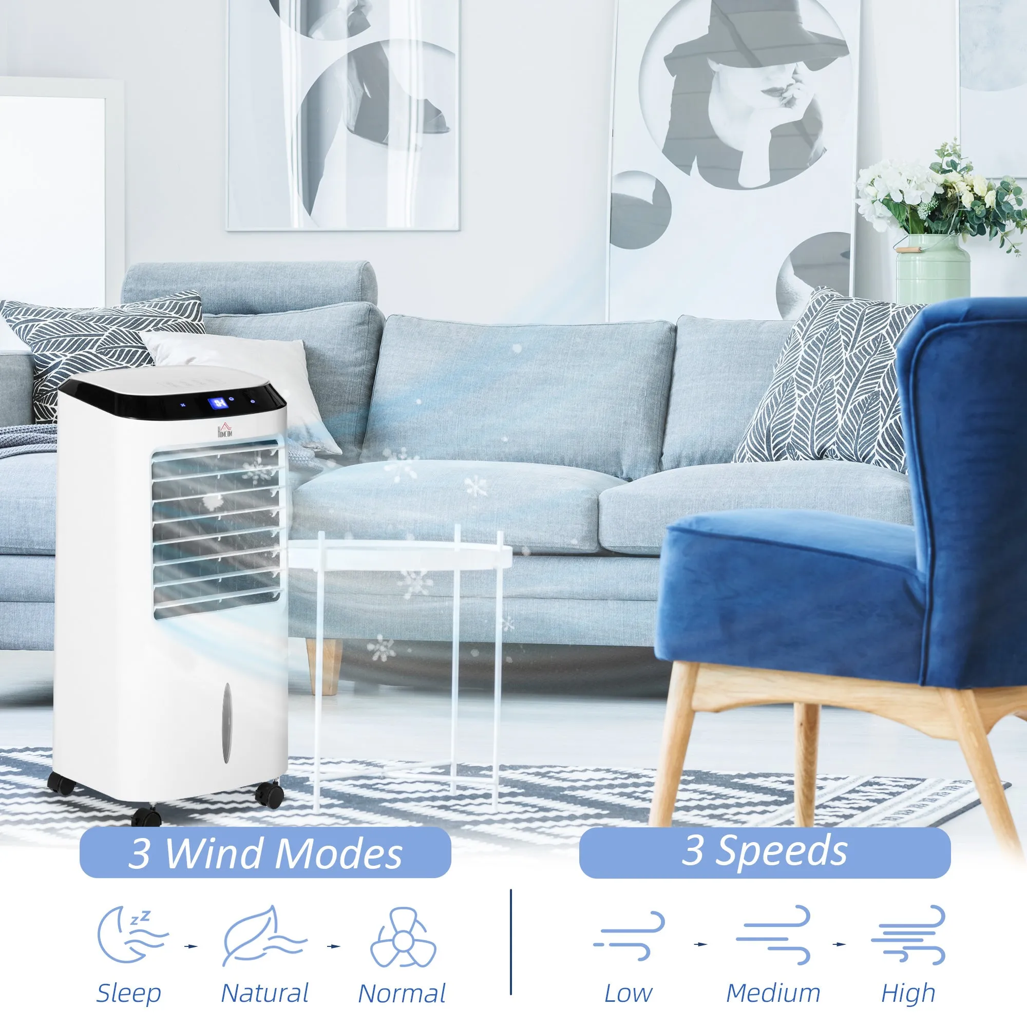 HOMCOM Portable Air Cooler, Evaporative Anion Ice Cooling Fan Humidifier Unit