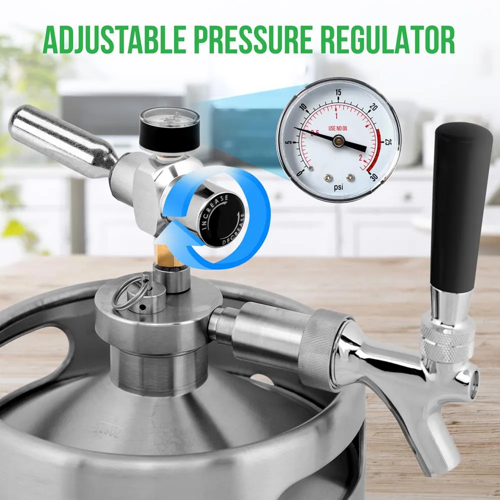 Homebrew  Double Wall Mini Keg Beer Dispenser - 128 Oz. Double Wall Mini Keg With Cap Spear, Metal Tap Co2 Aluminum Regulator System