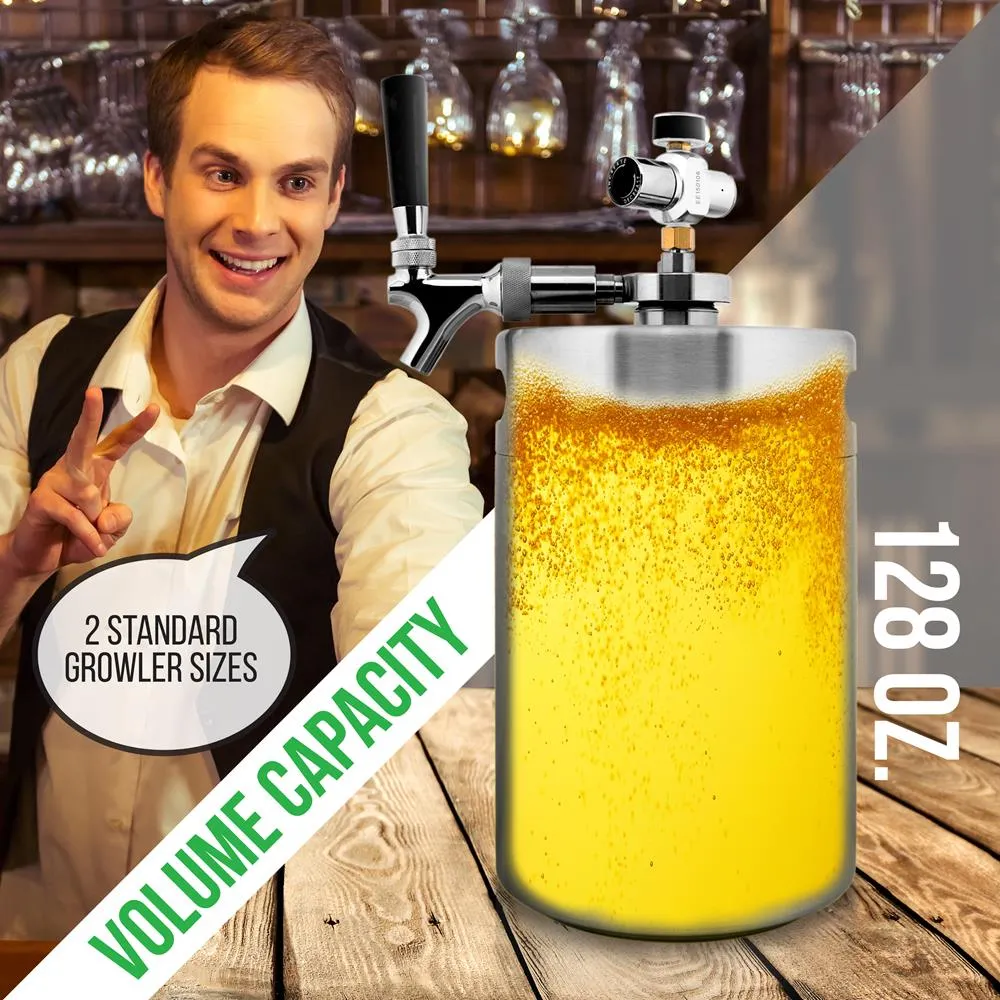 Homebrew  Double Wall Mini Keg Beer Dispenser - 128 Oz. Double Wall Mini Keg With Cap Spear, Metal Tap Co2 Aluminum Regulator System