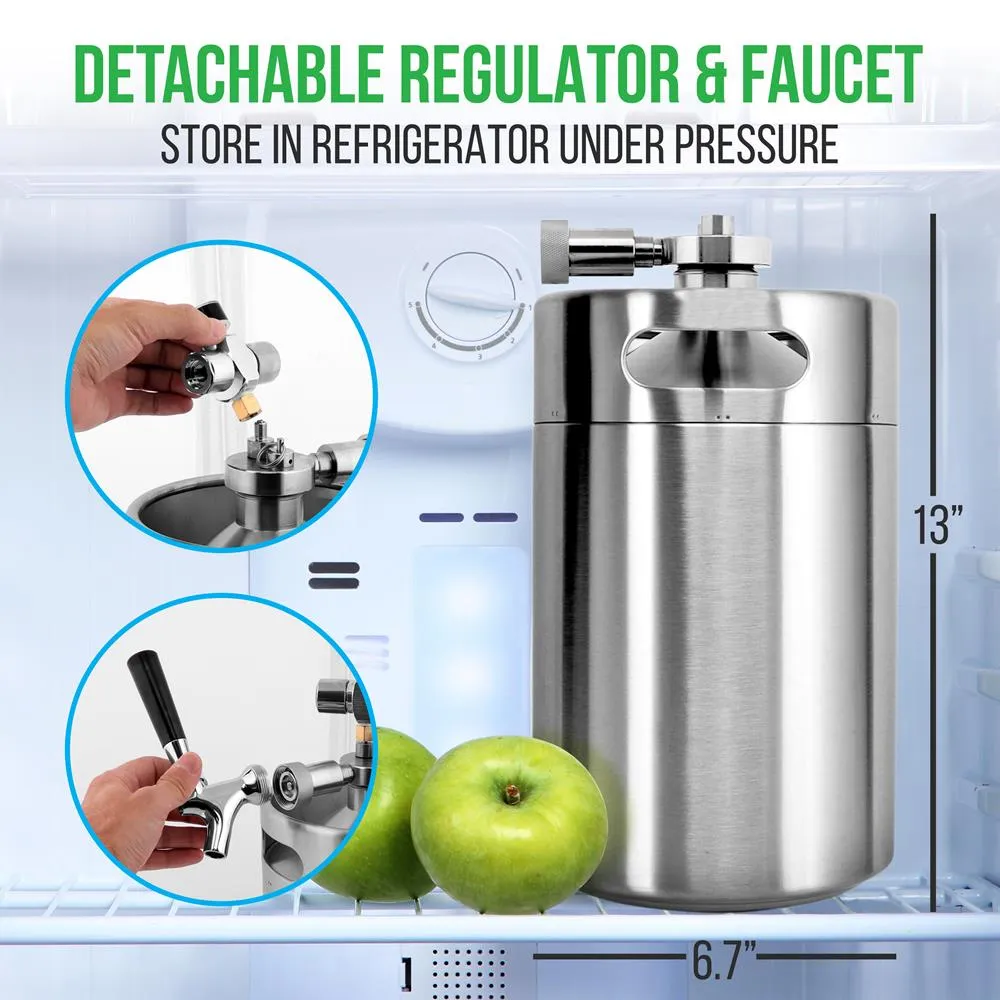 Homebrew  Double Wall Mini Keg Beer Dispenser - 128 Oz. Double Wall Mini Keg With Cap Spear, Metal Tap Co2 Aluminum Regulator System