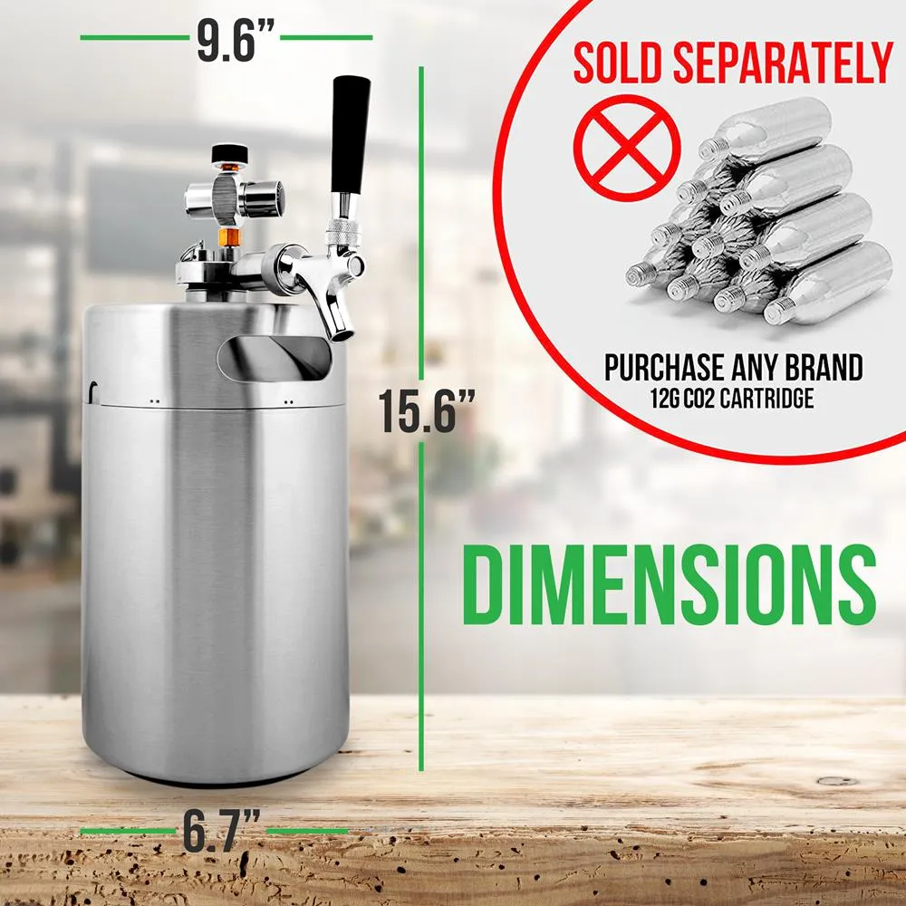 Homebrew  Double Wall Mini Keg Beer Dispenser - 128 Oz. Double Wall Mini Keg With Cap Spear, Metal Tap Co2 Aluminum Regulator System