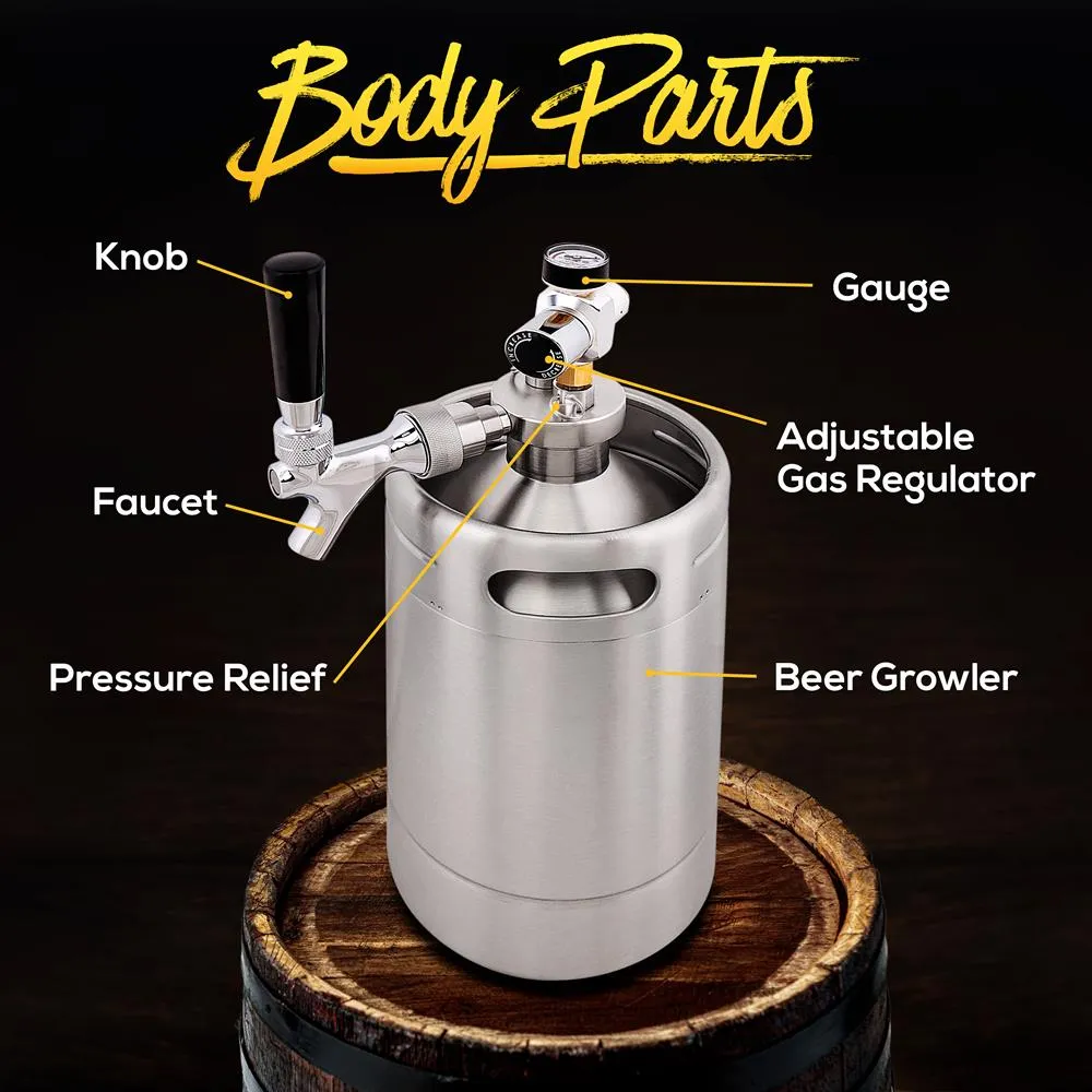 Homebrew Double Wall Mini Keg Beer Dispenser - 64 Oz. Double Wall Mini Keg With Cap Spear, Metal Tap Co2 Aluminum Regulator System