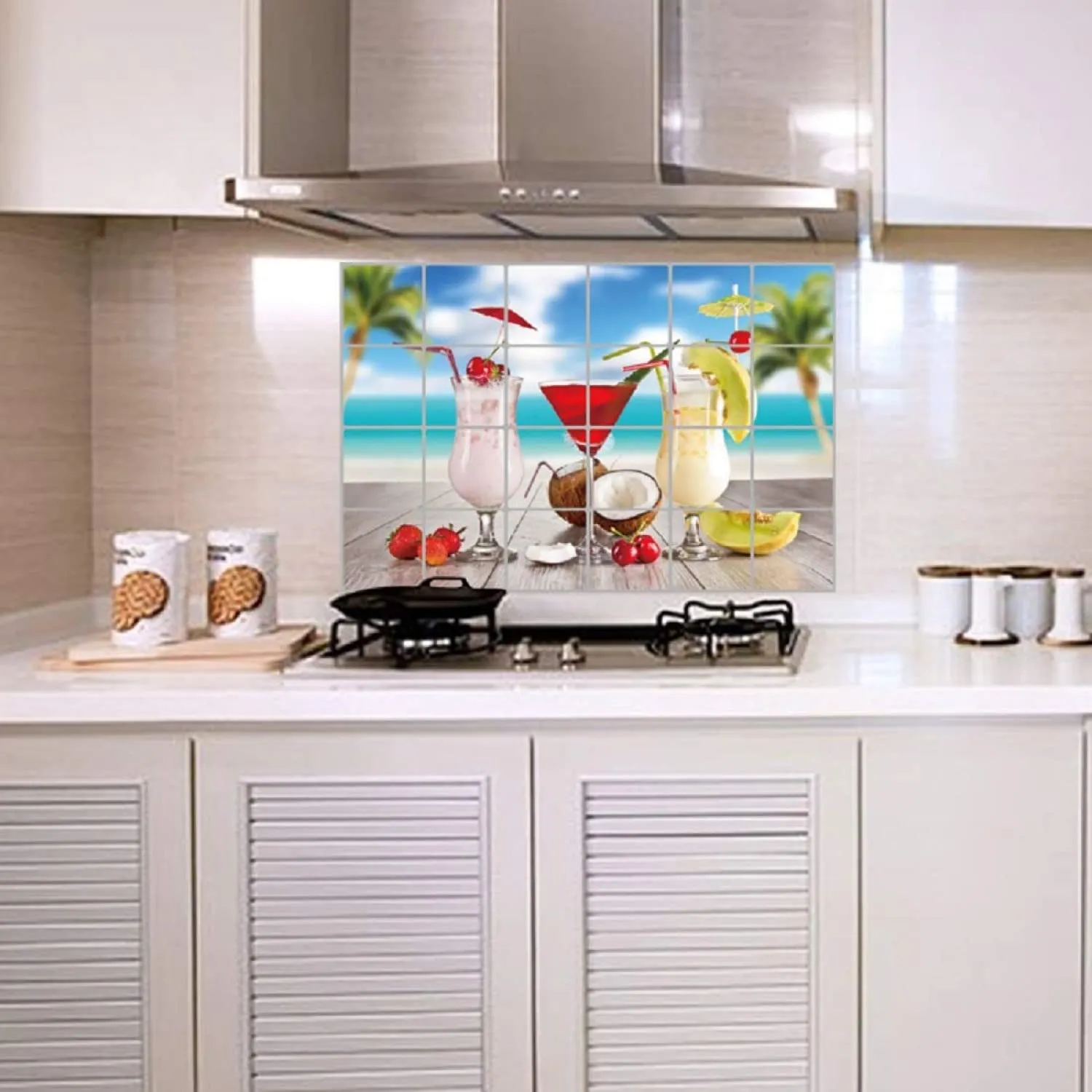 JAAMSO ROYALS Glasses with Beach View Kitchen Oil Proof Water Proof Kitche Wall Sticker (60 CM X 90 CM)