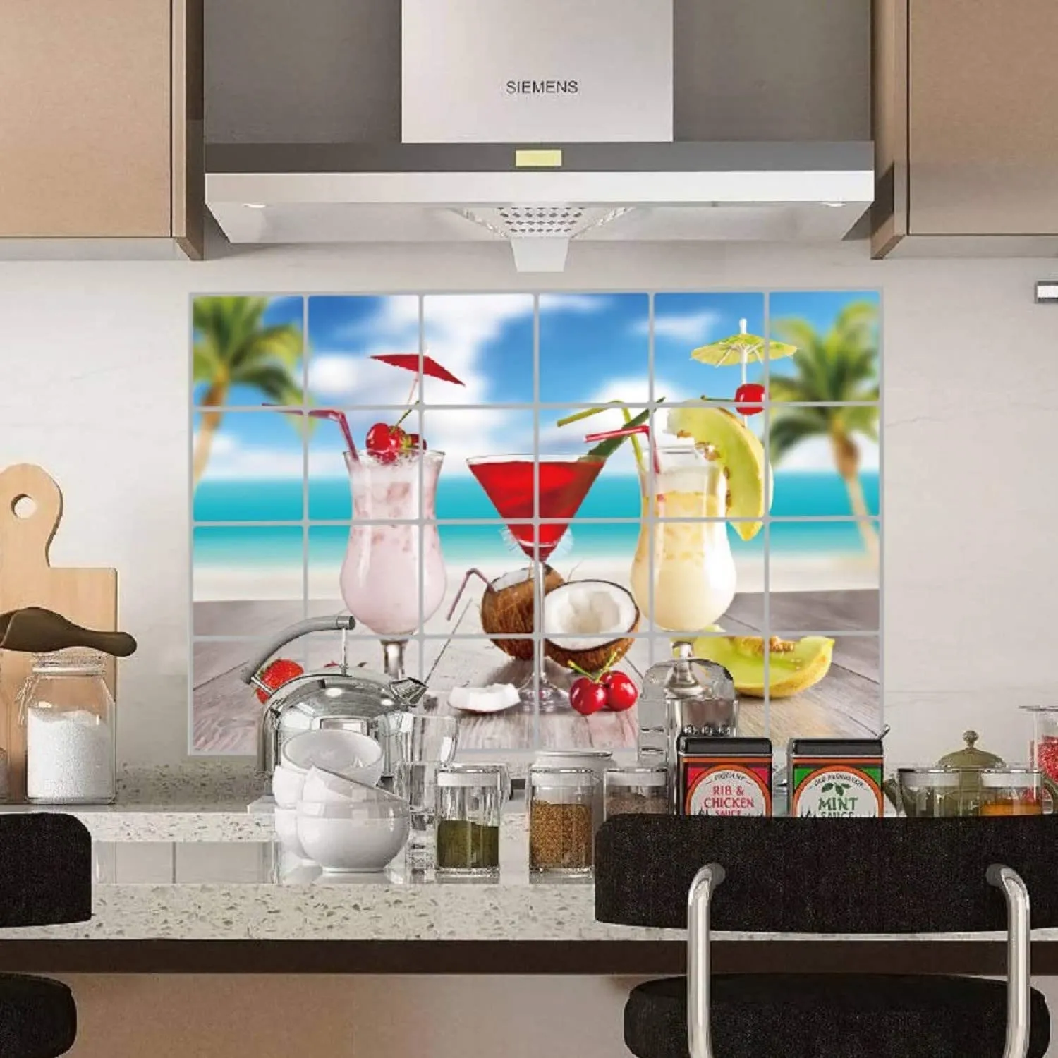 JAAMSO ROYALS Glasses with Beach View Kitchen Oil Proof Water Proof Kitche Wall Sticker (60 CM X 90 CM)