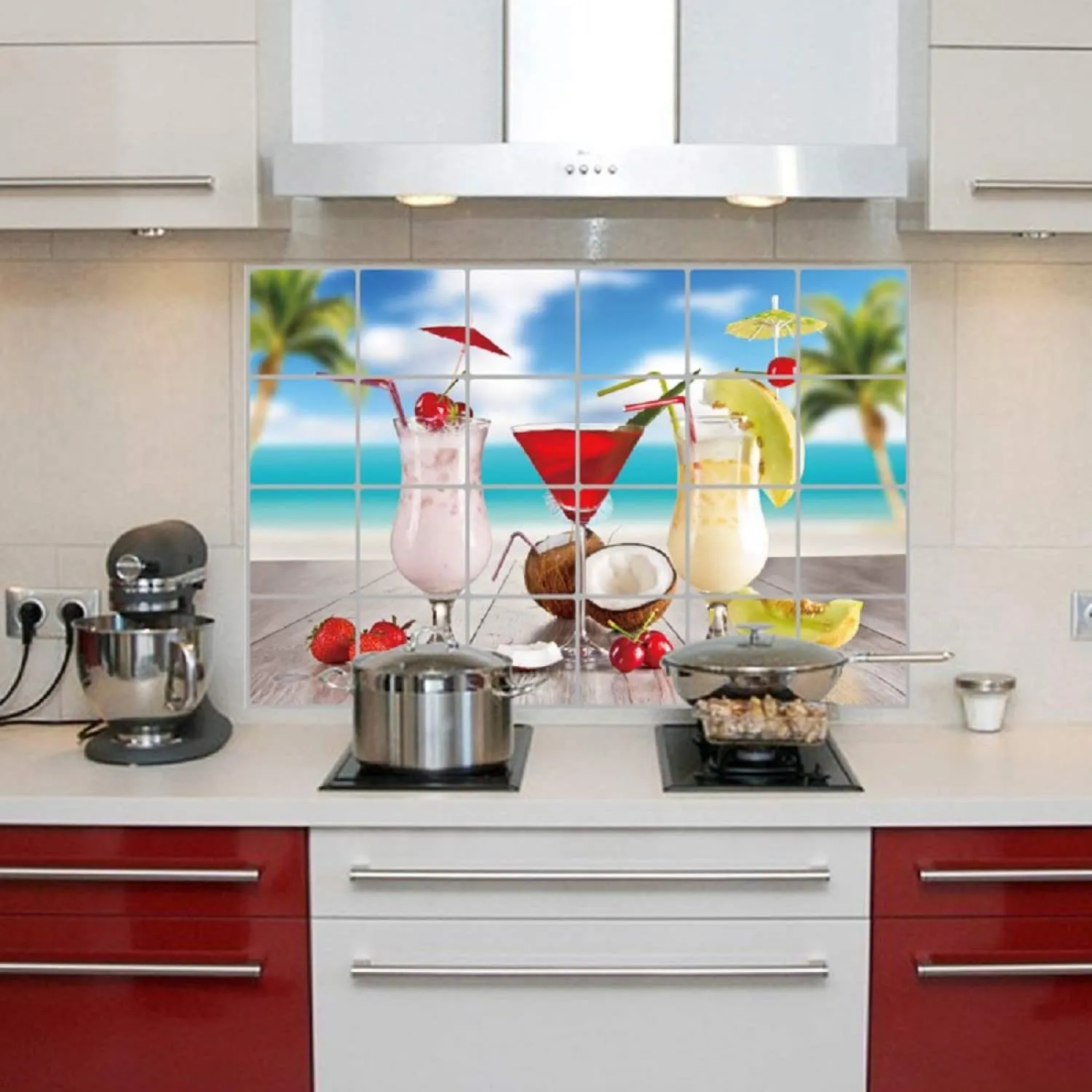 JAAMSO ROYALS Glasses with Beach View Kitchen Oil Proof Water Proof Kitche Wall Sticker (60 CM X 90 CM)
